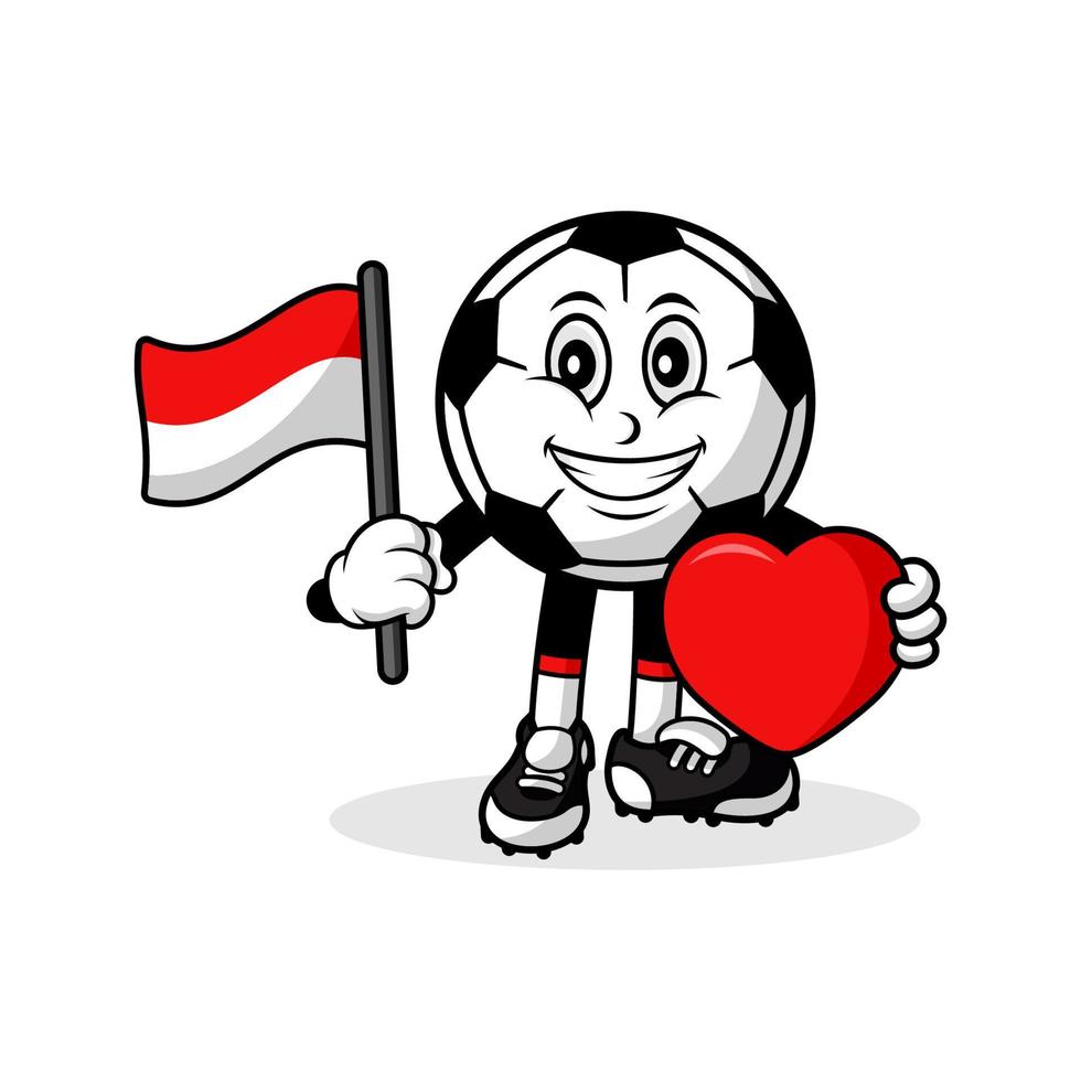 mascota dibujos animados fútbol amor indonesio bandera diseño vector