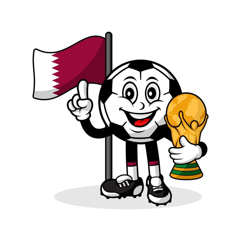 mascota caricatura fútbol qatar bandera con trofeo ganador mundial vector