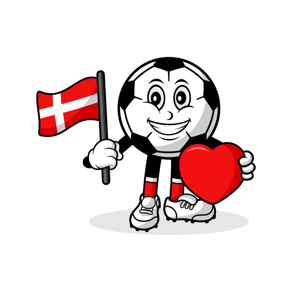 Mascot cartoon football love denmark flag design vector