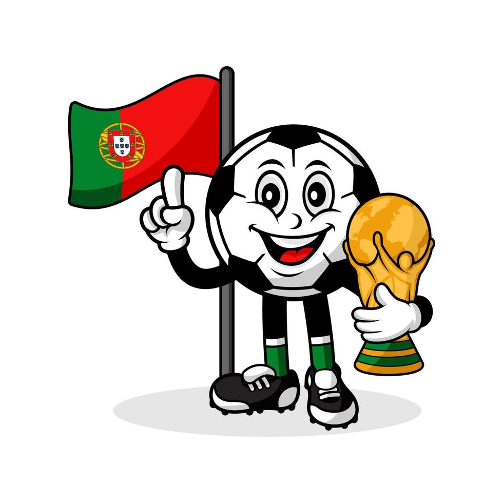 mascota caricatura fútbol portugal bandera con trofeo ganador mundial vector