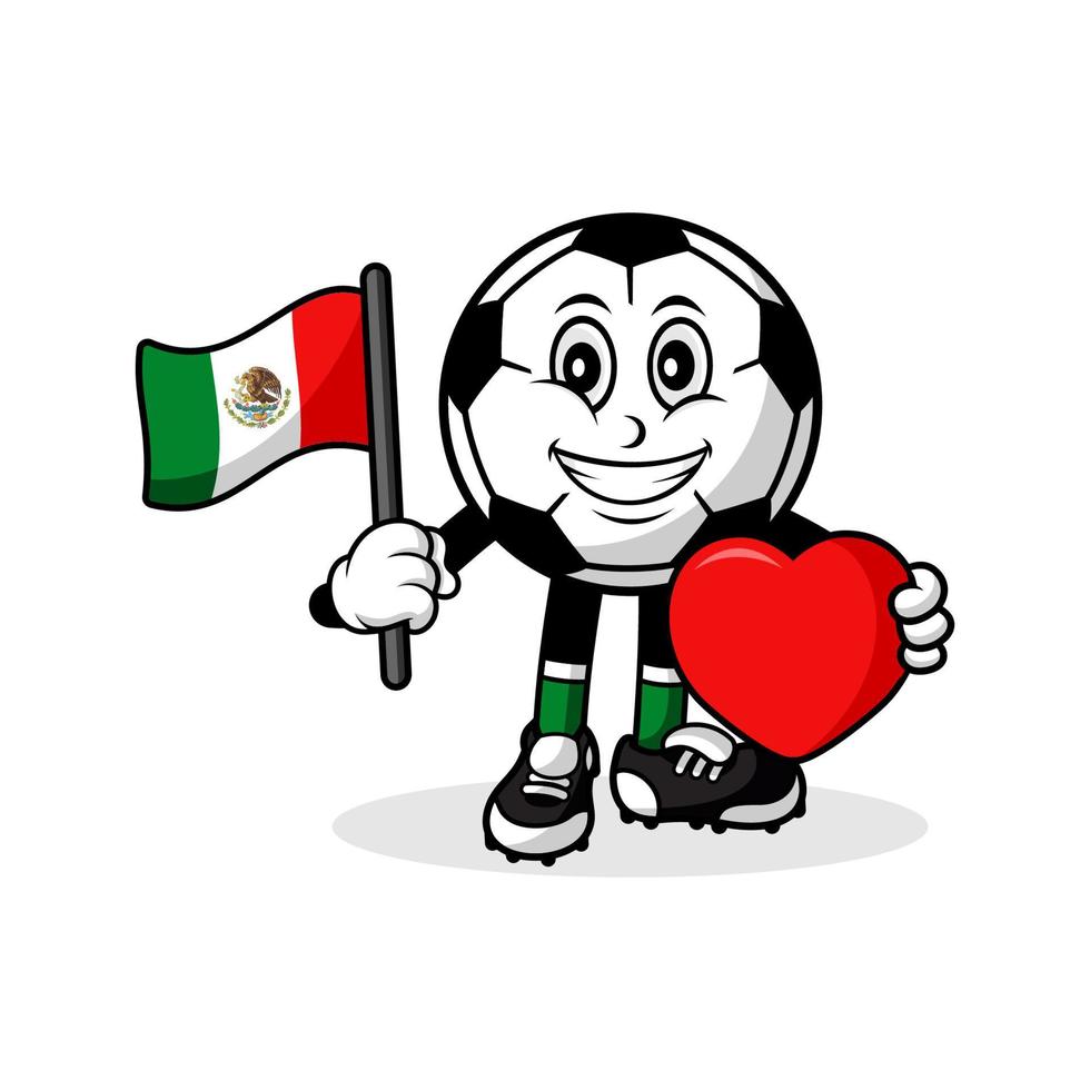 mascota dibujos animados fútbol amor méxico bandera diseño vector