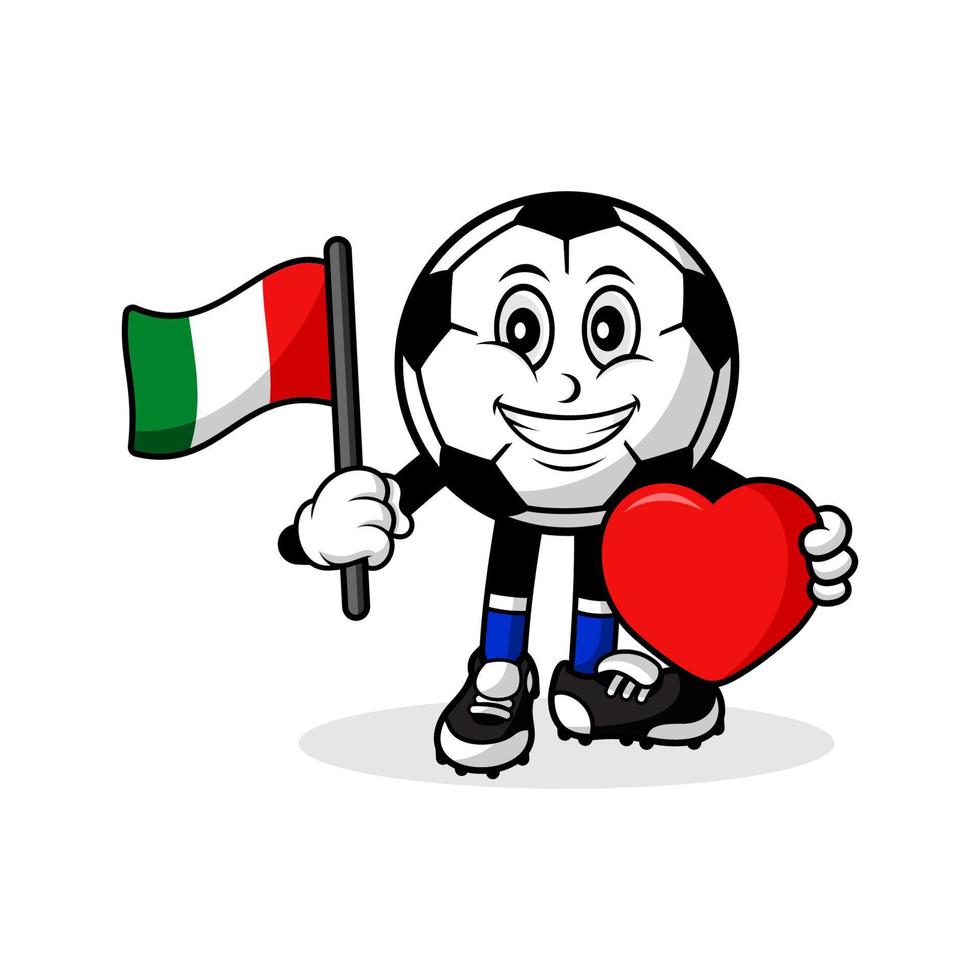 mascota dibujos animados fútbol amor italia bandera diseño vector
