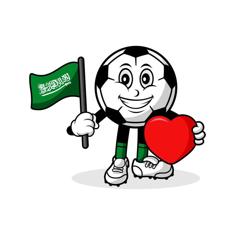 Mascot cartoon football love saudi arabia flag design vector