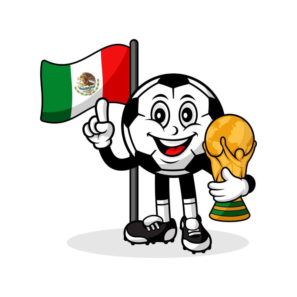 mascota caricatura fútbol méxico bandera con trofeo ganador mundial vector
