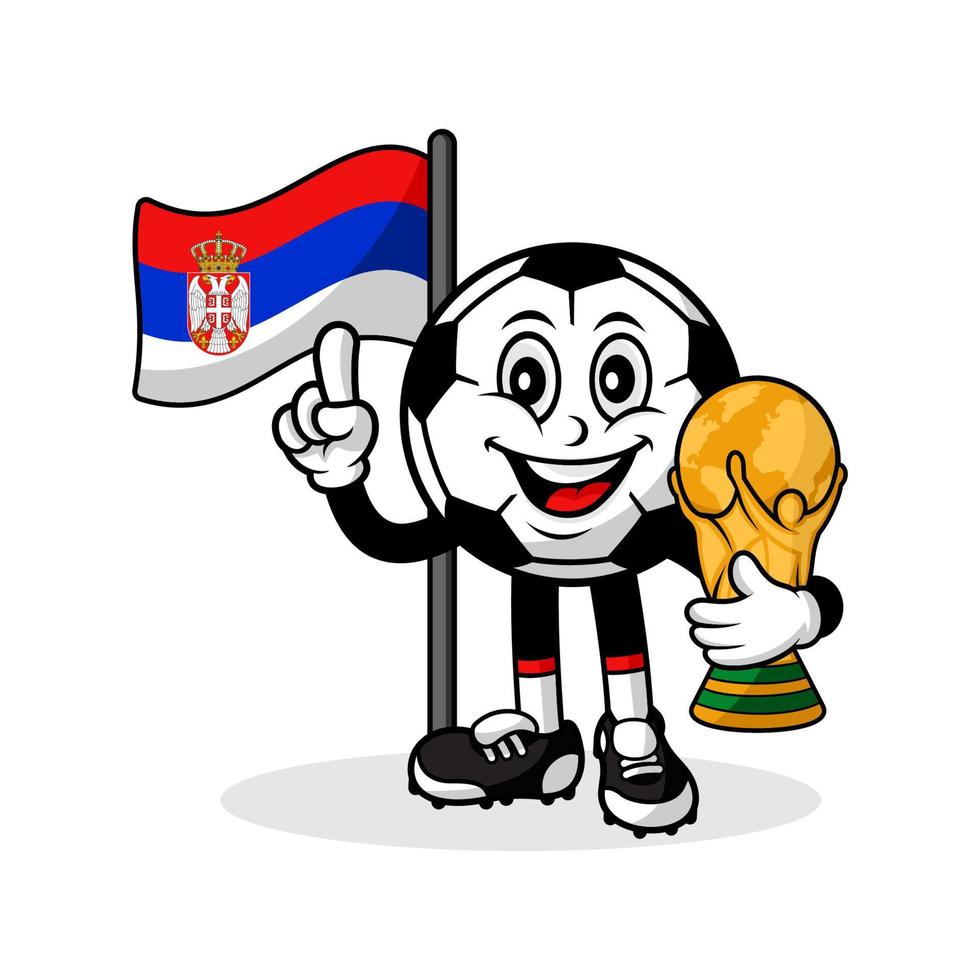 mascota caricatura fútbol serbia bandera con trofeo ganador mundial vector