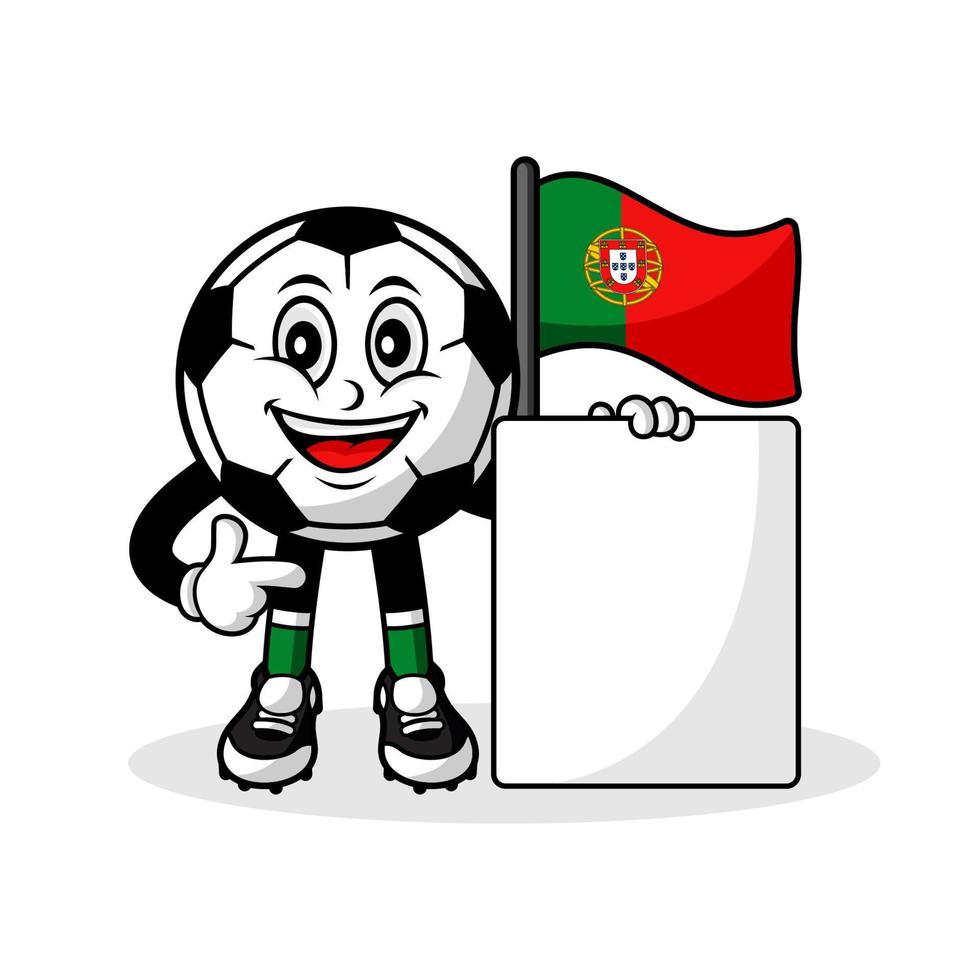 mascota, caricatura, fútbol, portugal, bandera, con, bandera vector