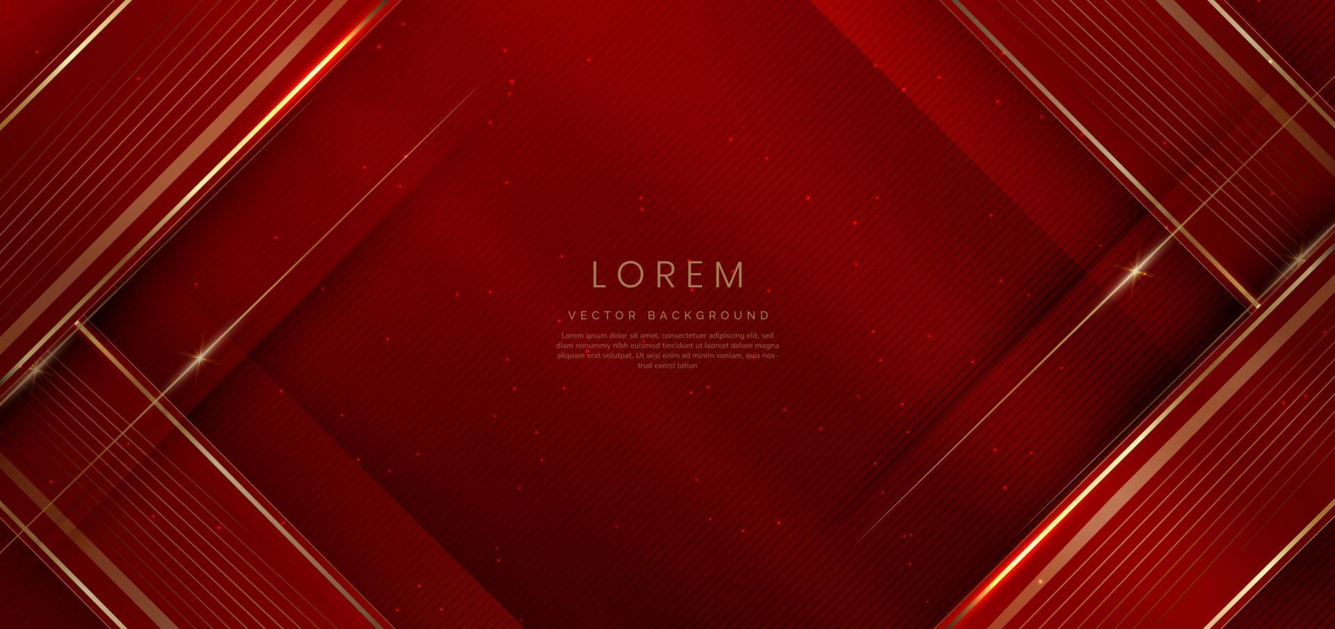 Abstract elegant dark red background with golden line and lighting effect sparkle. vector