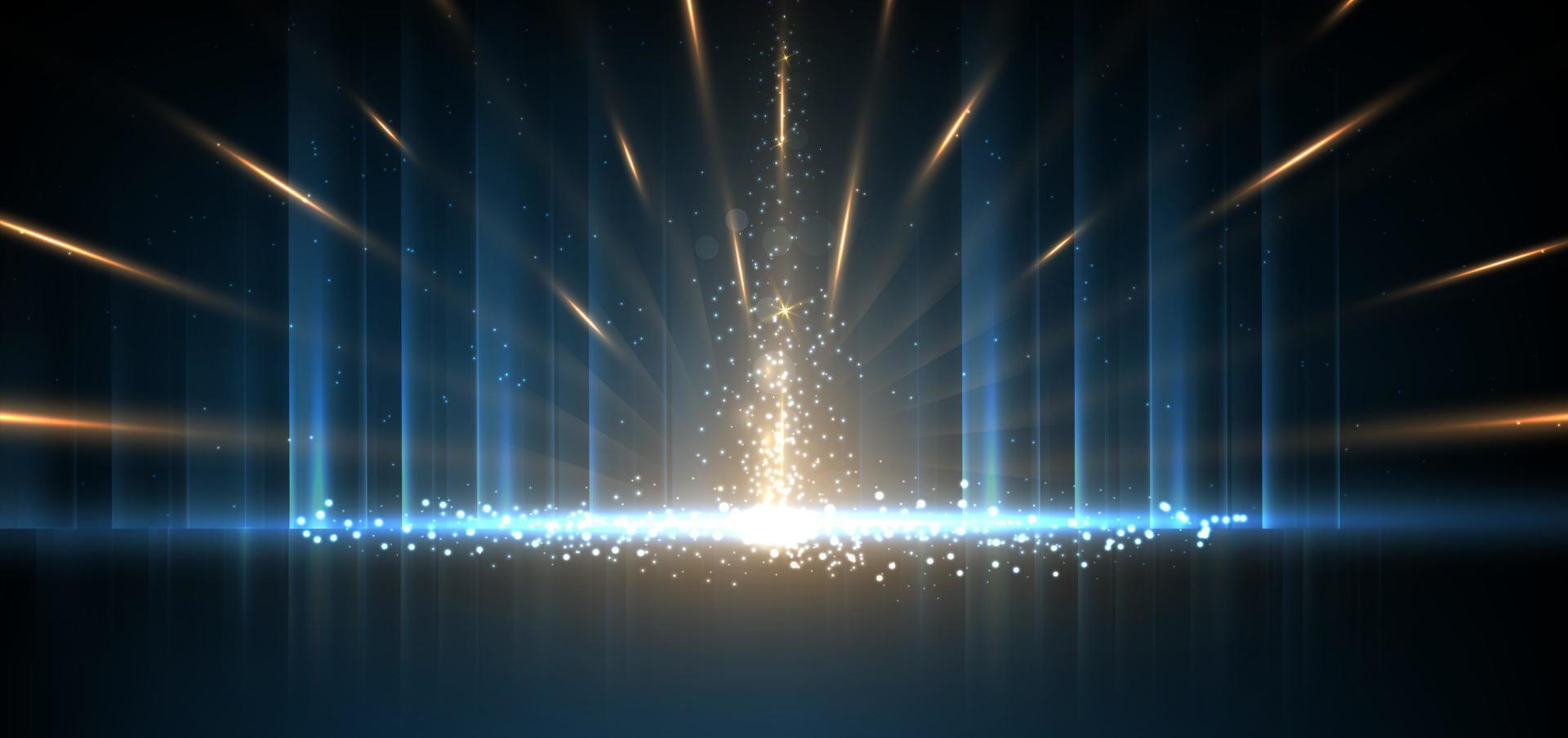 Luxury golden and light blue glowing lines with lighting effect sparkle on dark blue background. vector
