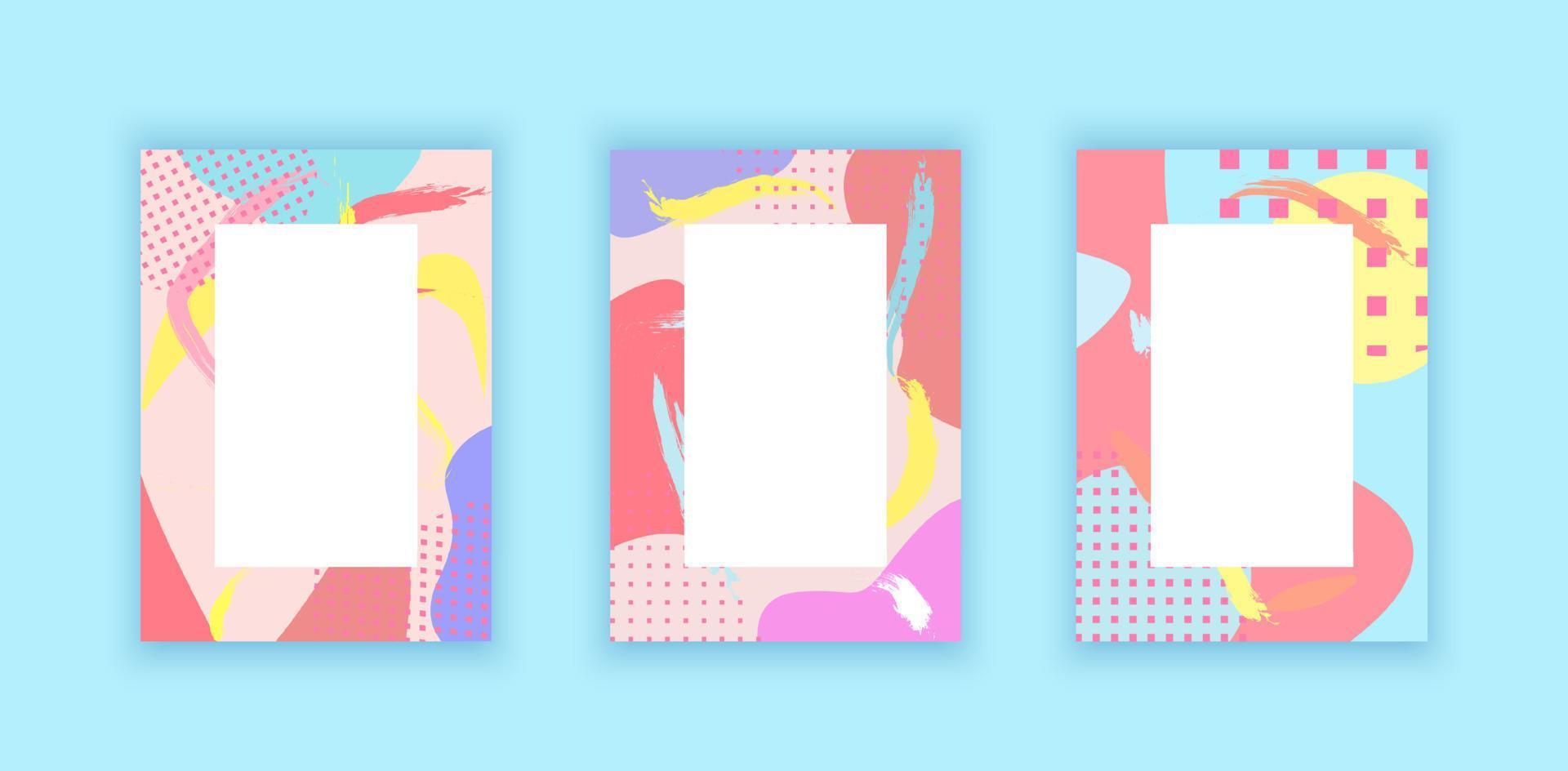 conjunto de ocho fondos abstractos. dibujado a mano varias formas y objetos de garabato. ilustraciones vectoriales de moda modernas y contemporáneas. cada fondo está aislado. colores pasteles vector