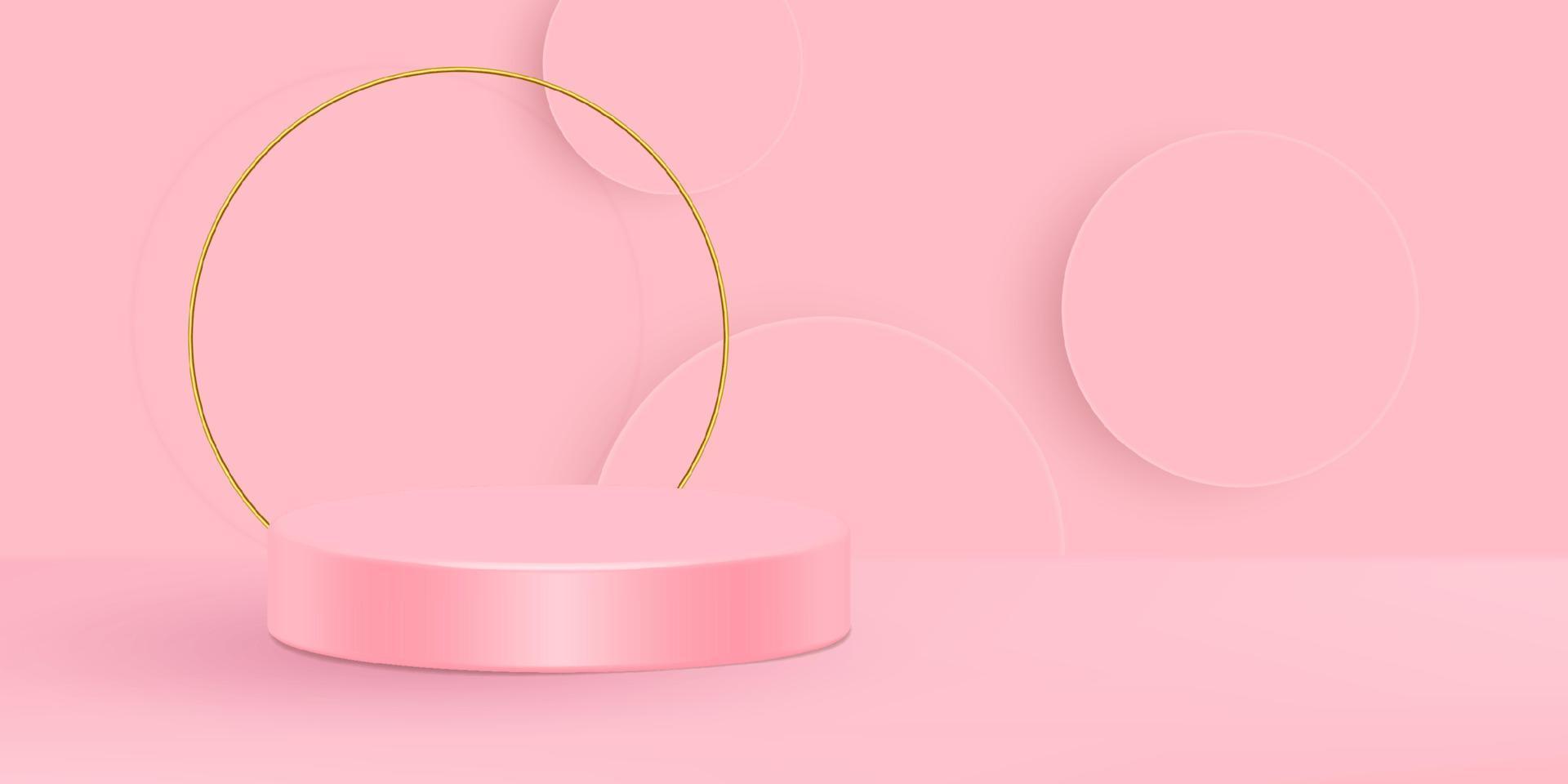 3d stand vector illustration. Geometric shape pink cream scene minimal 3d vector illustration.