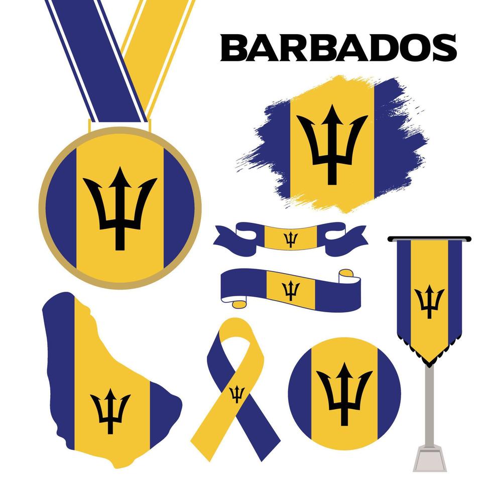 Elements Collection With The Flag of Barbados Design Template vector