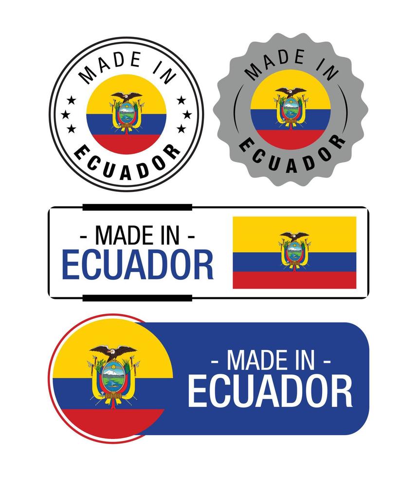 conjunto de etiquetas hechas en ecuador, logotipo, bandera de ecuador, emblema de producto de ecuador vector