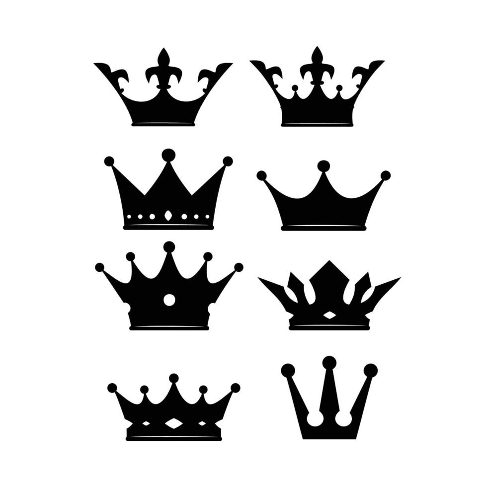 conjunto de silueta de corona. icono, signo y símbolo del elemento rey real de lujo. vector