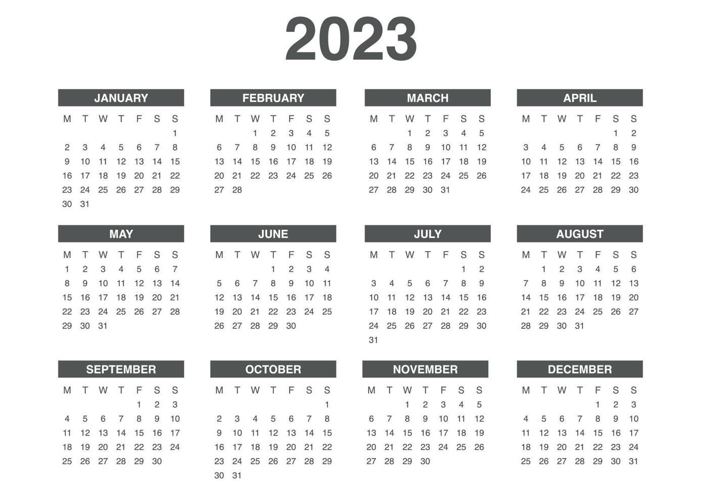 Full calendar 2023 in one design vector