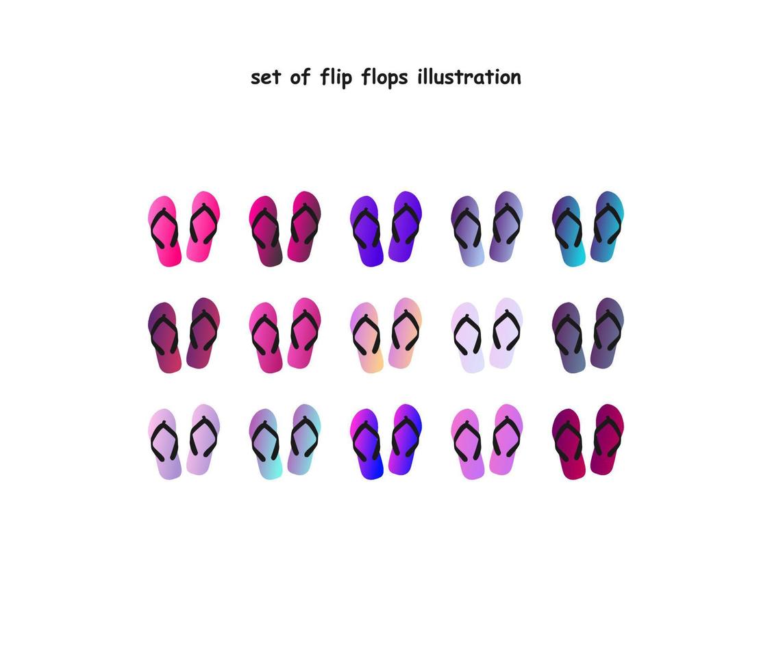 set of flip flops illustrations. gradient flip flops vector