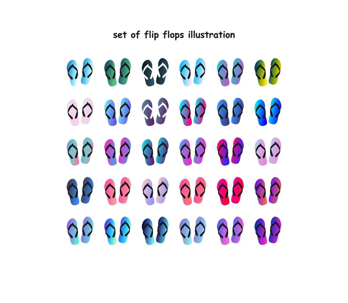 set of flip flops illustrations. gradient flip flops vector