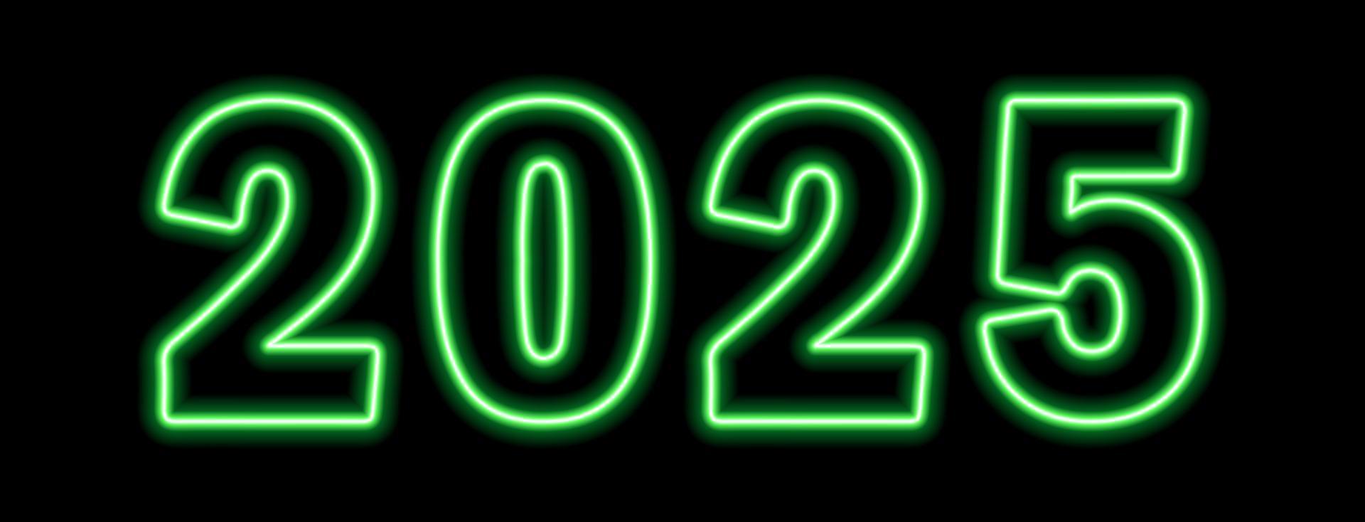 Green neon colored 2025 year on black background vector