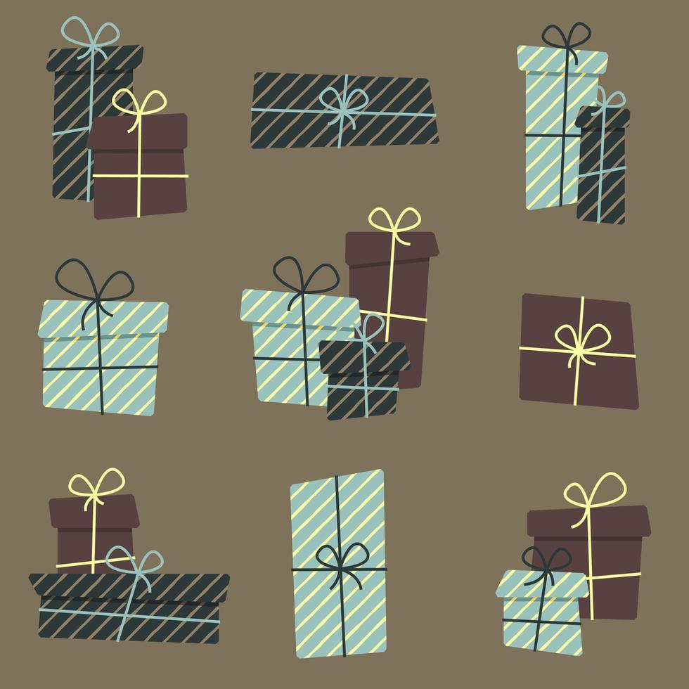 Xmas time presents flat vector. Doodle gift boxes. Set of graphic elements for Christmas cards. Stylized gift boxes. vector