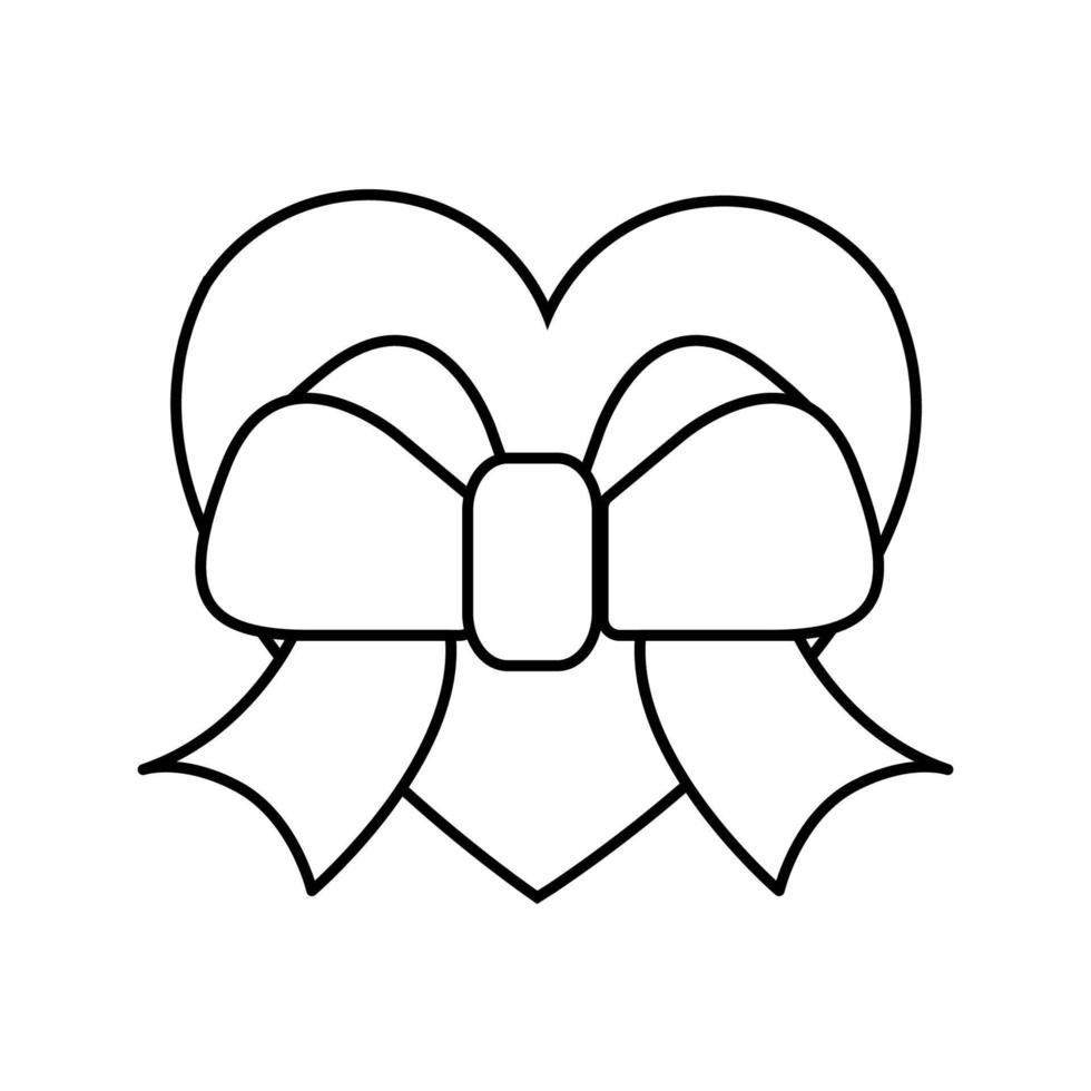 Black and white linear simple heart icon with a bow for the holiday of love Valentine's Day or March 8. Vector illustration