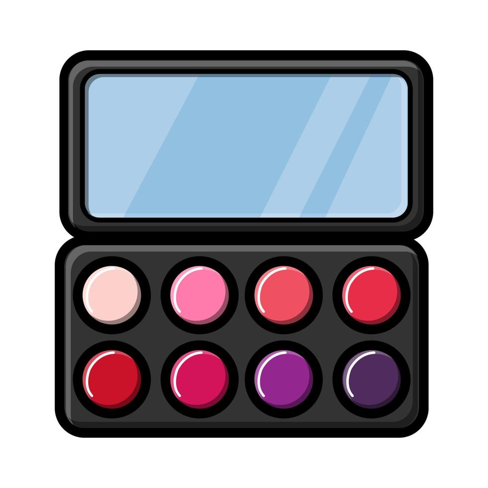 un pequeño espejo de maquillaje de apertura rectangular de vidrio con polvo y sombras de una belleza glamurosa de moda aislada en un fondo blanco. ilustración vectorial vector