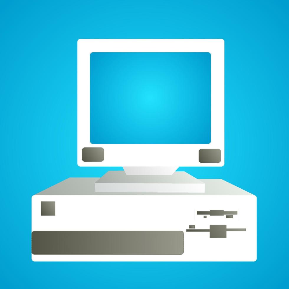 Old beautiful retro hipster computer from the 70s, 80s, 90s on a blue background vector