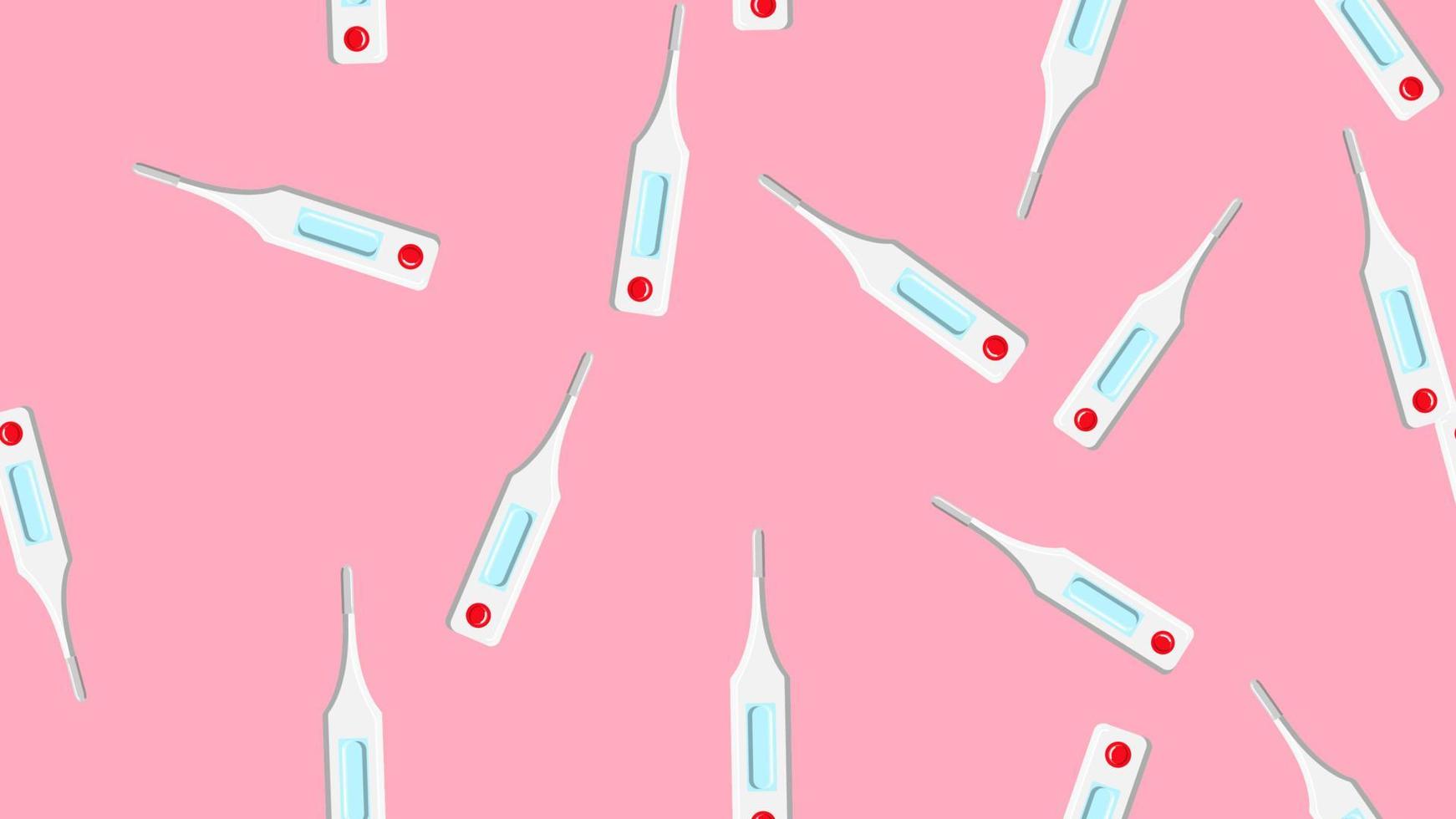 Seamless pattern texture of endless repetitive medical digital modern electronic thermometers for measuring body temperature on a pink background. Vector illustration