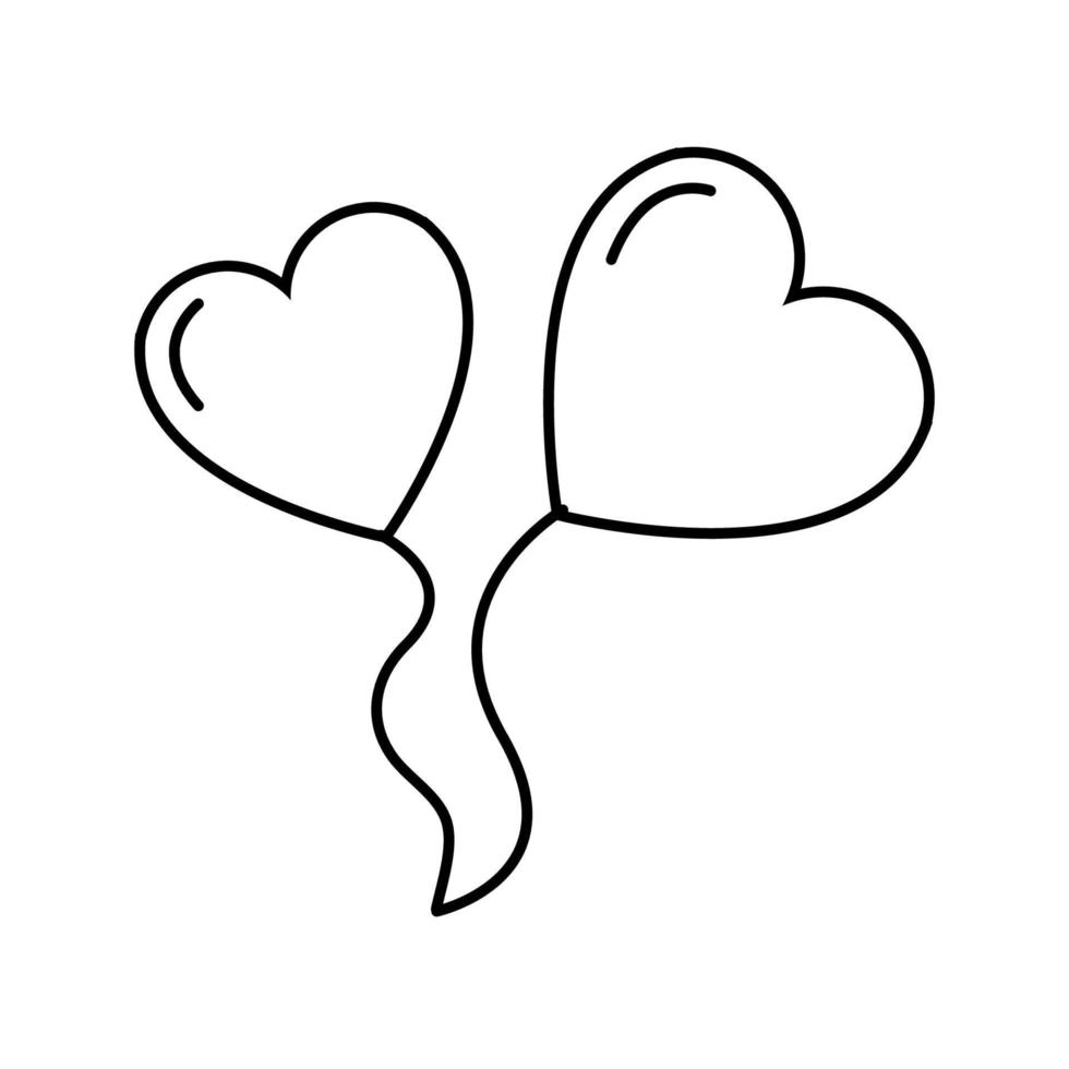 icono simple lineal en blanco y negro hermoso de dos globos en forma de corazones para la fiesta del amor, el día de san valentín o el 8 de marzo. ilustración vectorial vector