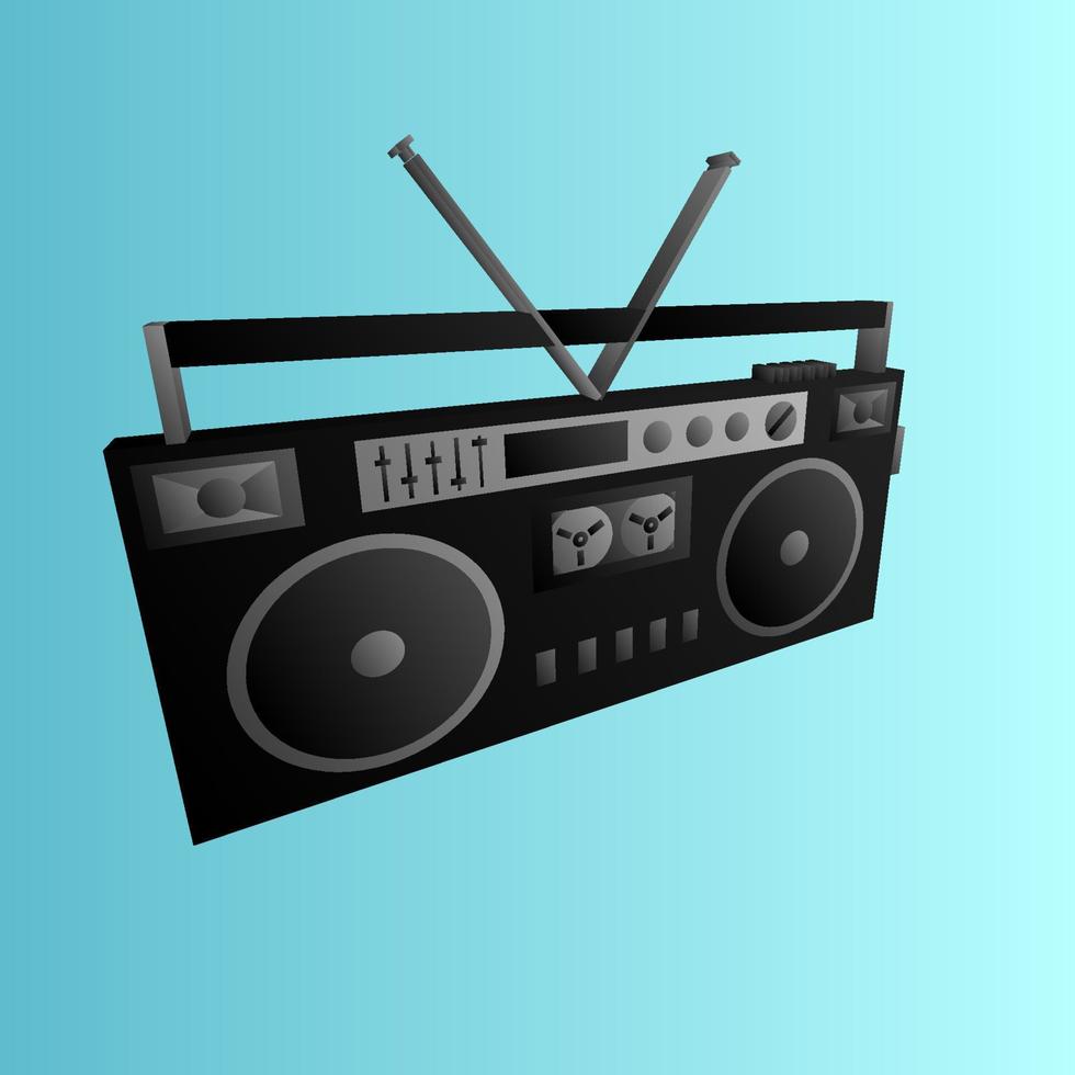 Old beautiful retro hipster music audio tape recorder and cassette from the 70s, 80s, 90s on a blue background vector