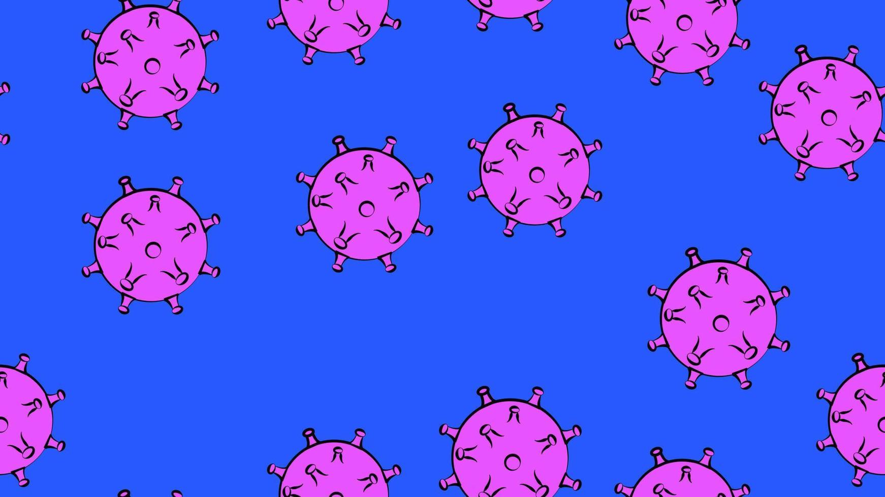 Endless seamless pattern of violet dangerous infectious deadly respiratory coronaviruses pandemic epidemic, Covid-19 microbe viruses causing pneumonia on a blue background vector