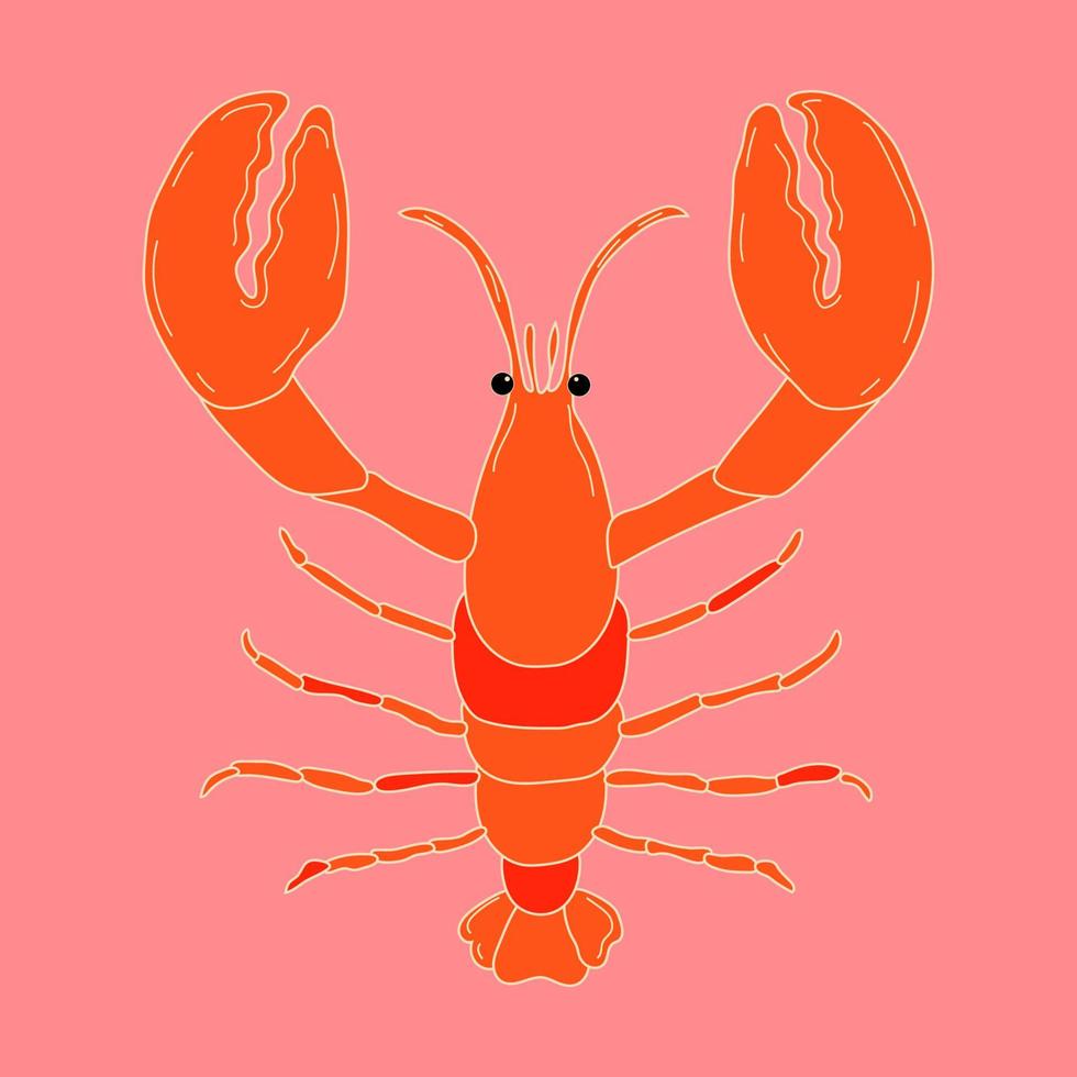 Hand drawn Lobster or crayfish. Seafood shop logo, signboard, restaurant menu, fish market, banner, poster design template. Fresh seafood or shellfish product. Trendy Vector illustration. Flat design