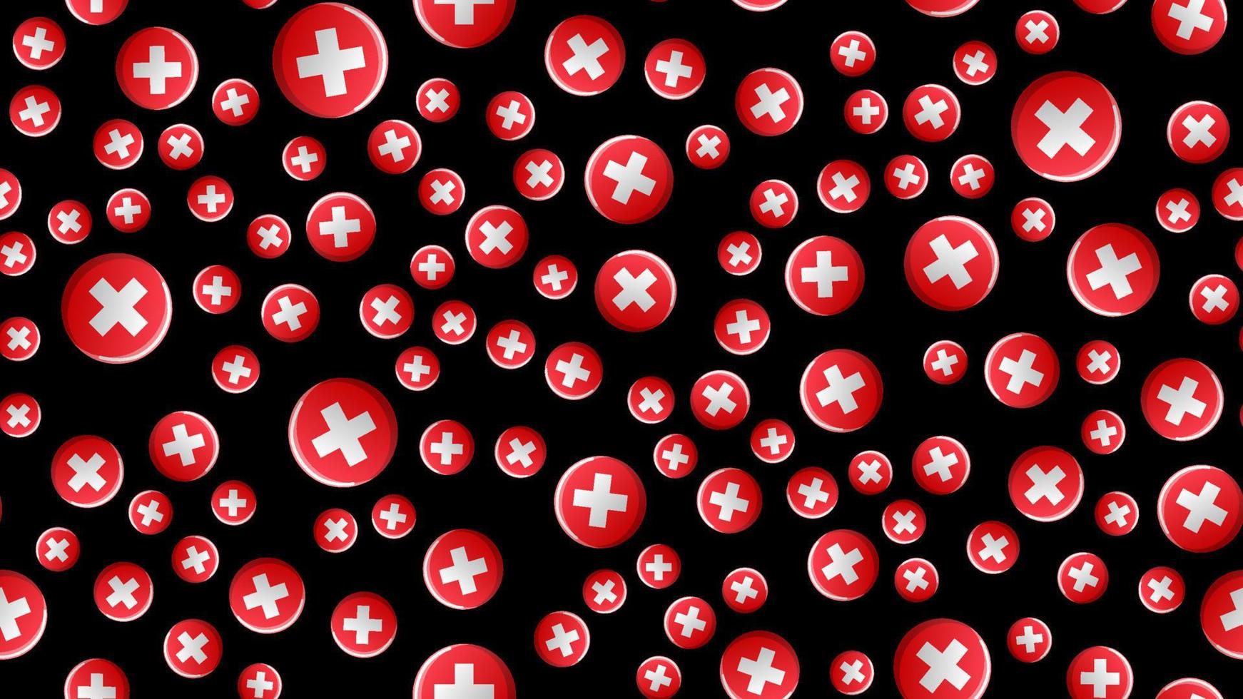 Endless seamless pattern of medical scientific medical items of the cross in a circle on a black background. Vector illustration
