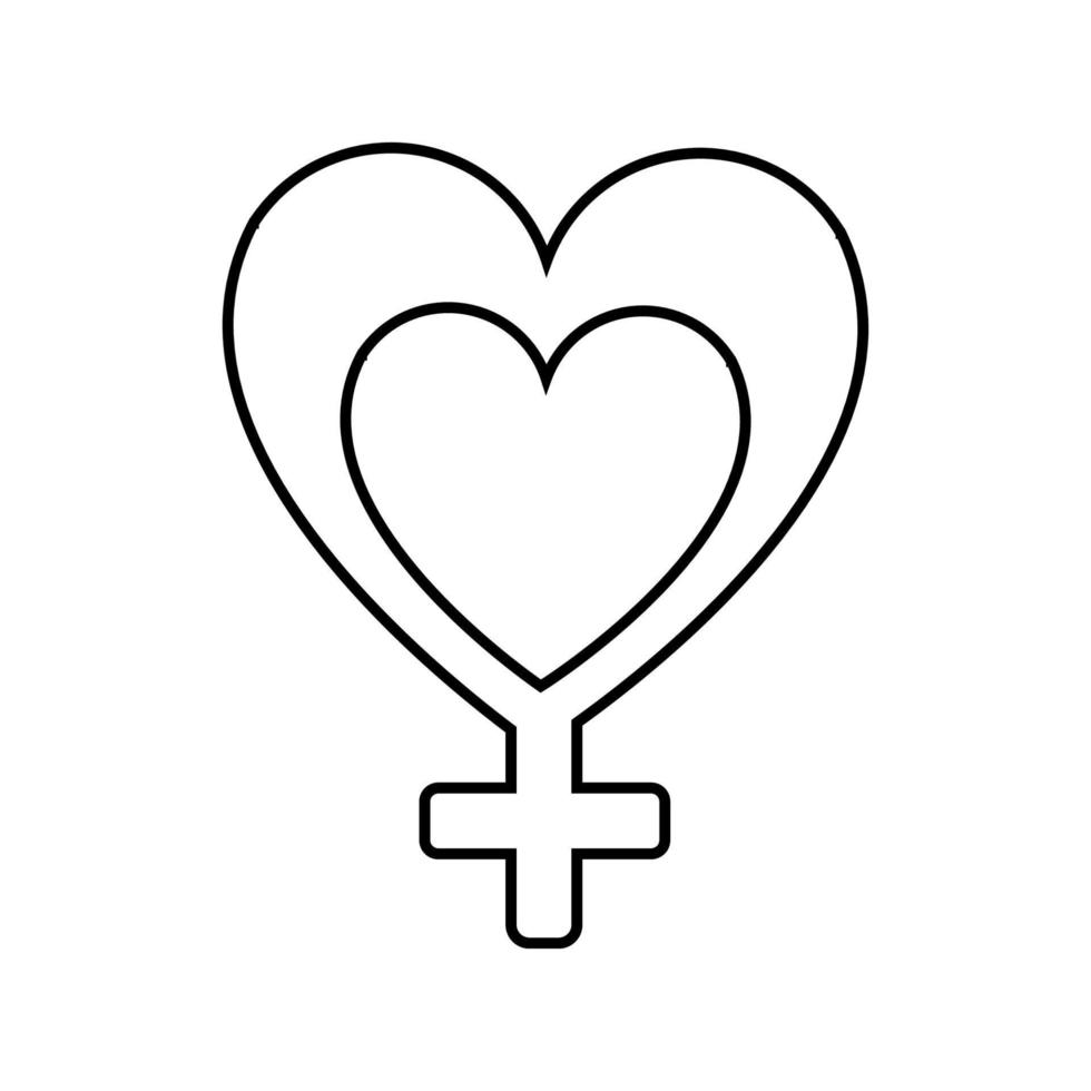 Black and white linear simple icon of a beautiful symbol of the astronomical man and Mars in the heart for the feast of love on Valentine's Day or March 8. Vector illustration