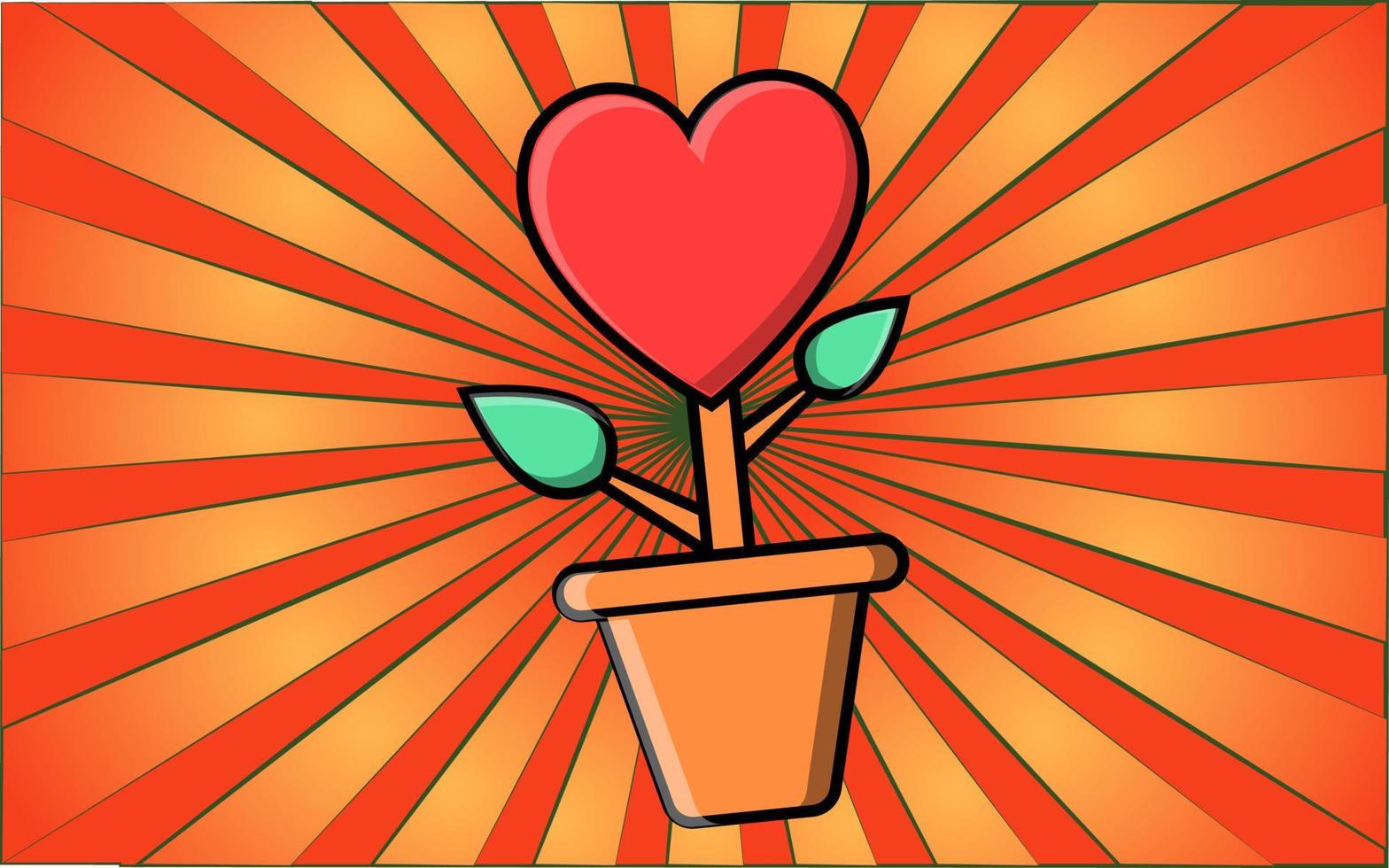 Simple flat style icon of a beautiful flower in a pot with a heart for the holiday of love, Valentine's Day or March 8th. Vector illustration