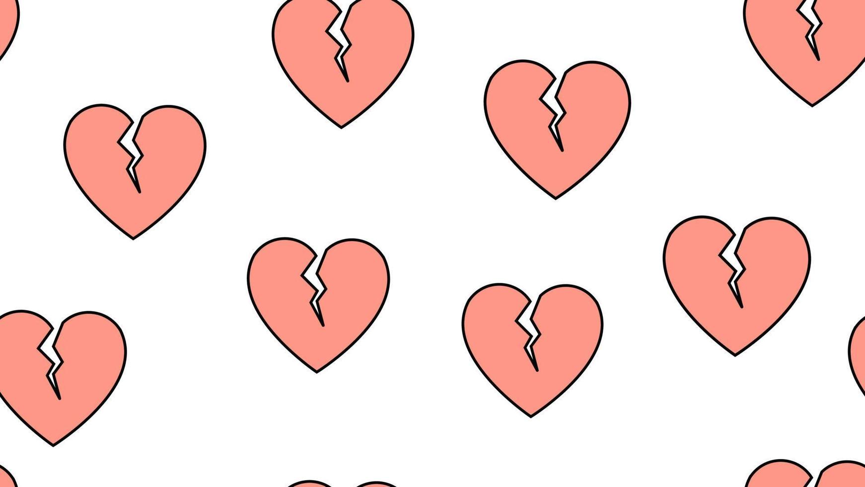 Texture endless seamless pattern from flat icons of broken hearts, love items for the feast of love Valentine's Day February 14 or March 8 on a white background. Vector illustration