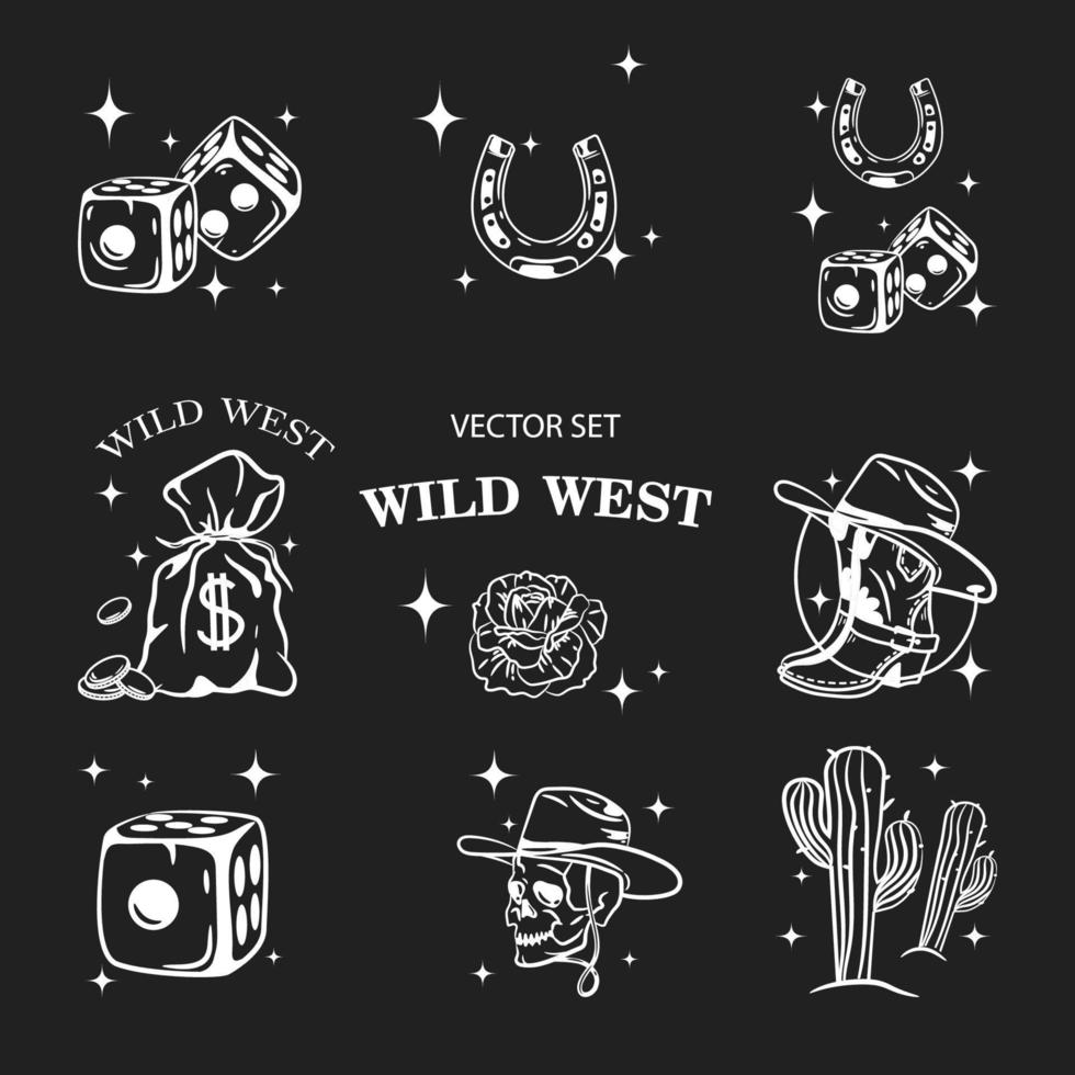 conjunto de ilustraciones vectoriales inspiradas en el salvaje oeste. vector