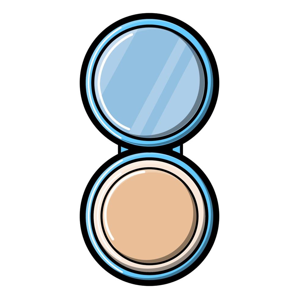 pequeño espejo de maquillaje de apertura redonda de vidrio con un hermoso glamour de moda en polvo aislado en un fondo blanco. ilustración vectorial vector