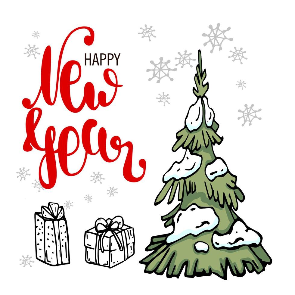 Happy 2023 New Year Greeting Card. Holiday Vector Illustration With Lettering Composition And Burst. Vintage festive label