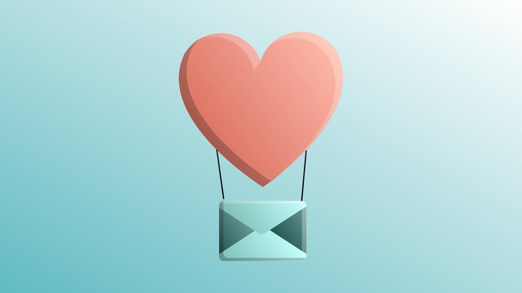 hermoso rojo festivo con amor azul globo de corazón alegre con una carta para una tarjeta de felicitación para el día de todos los amantes, día de San Valentín en un fondo azul vector
