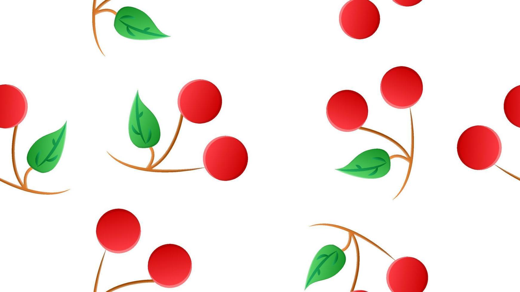 vector illustration. pattern. red small cherry on a white background. two cherries on a brown twig with a green leaf. illustration with food. berries for food. healthy vegan food