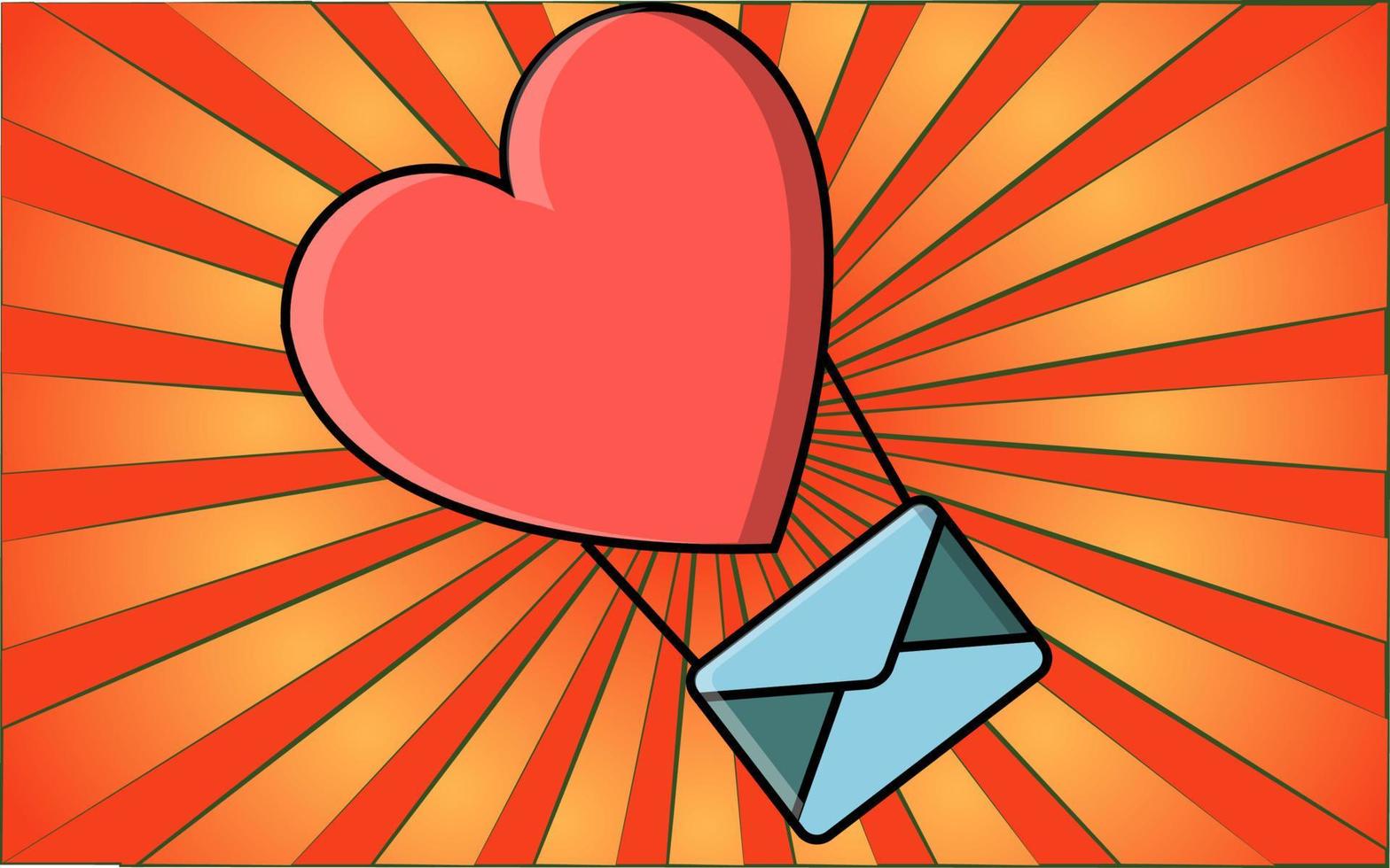 Colored simple icon in flat style of a beautiful balloon heart with an envelope for the holiday of love on Valentine's Day or March 8. Vector illustration