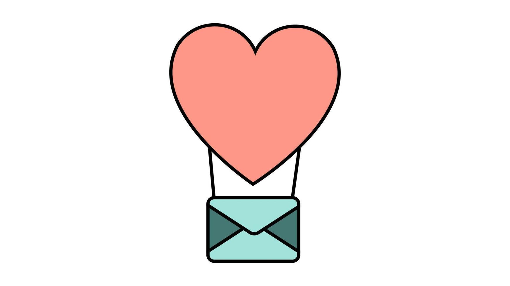 icono de color simple en estilo plano de un hermoso corazón de globo con un sobre para la fiesta del amor en el día de San Valentín o el 8 de marzo. ilustración vectorial vector