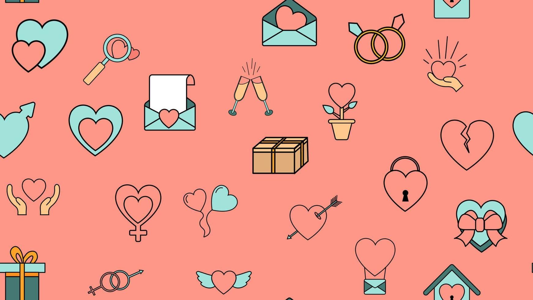 Texture seamless pattern from a set of love items with hearts and gifts for the holiday of love Valentine's Day February 14 or March 8 on a pink background. Vector illustration