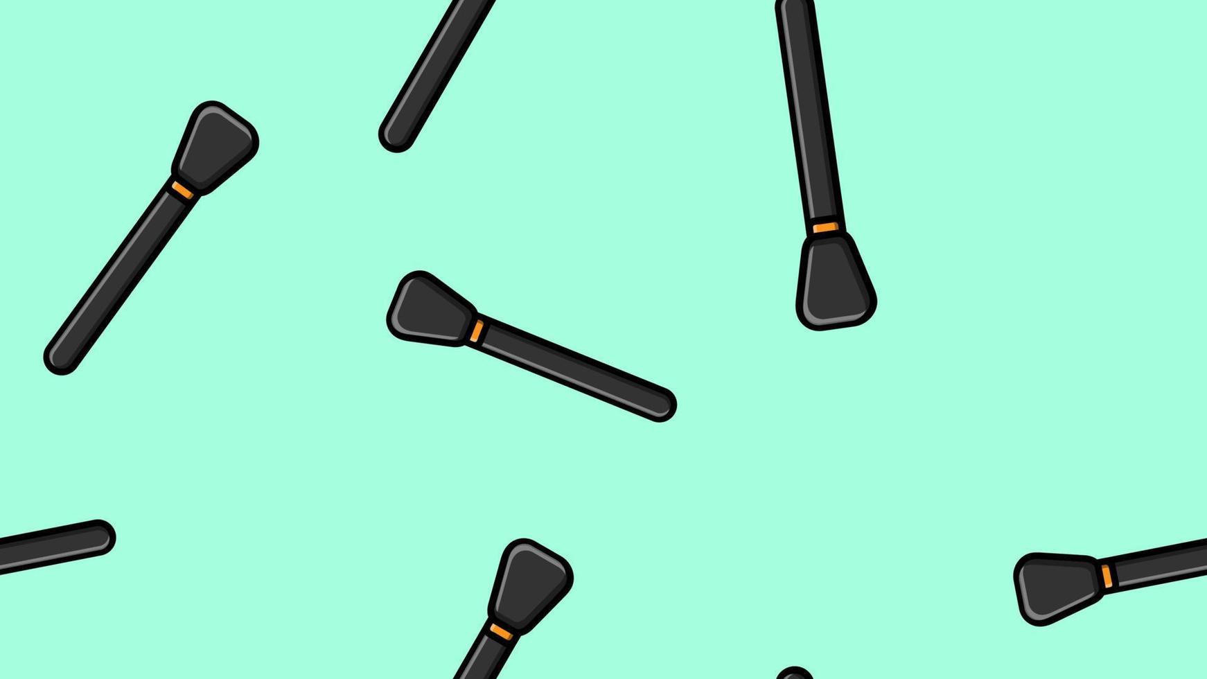 Endless seamless pattern of beautiful black beauty cosmetic items of eyebrow brushes and eyes for makeup and applying ears and powder on a blue background. Vector illustration