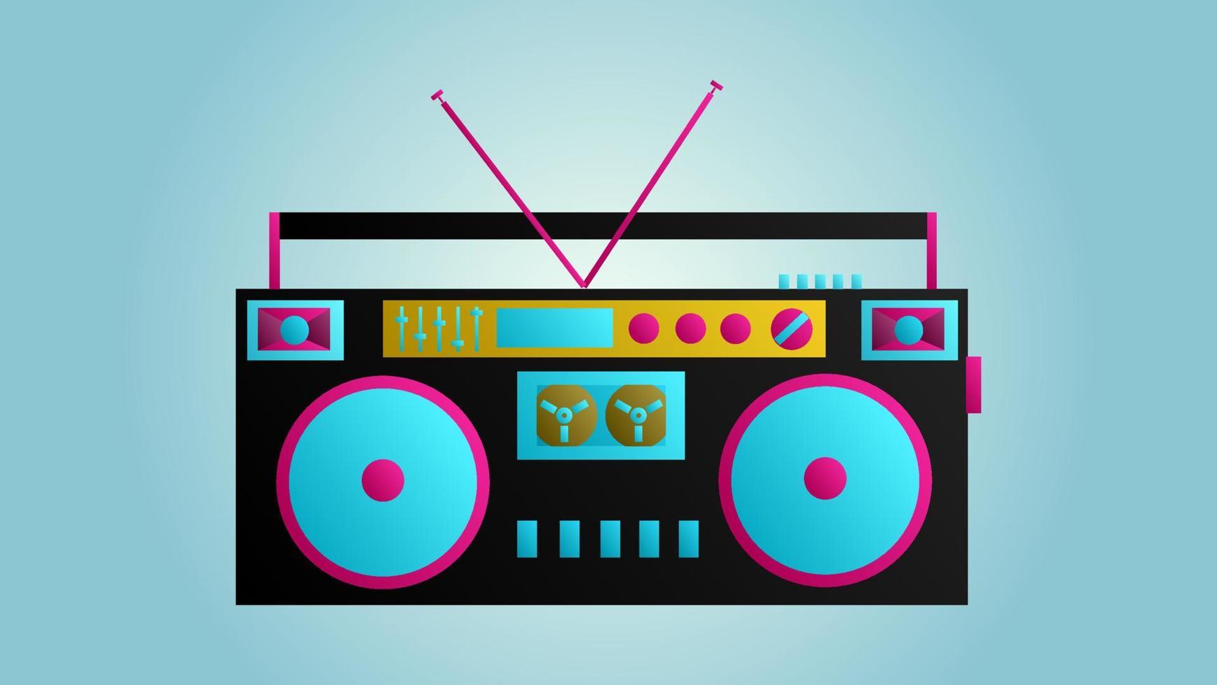 Old beautiful retro hipster music audio tape recorder and cassette from the 70s, 80s, 90s on a blue background vector