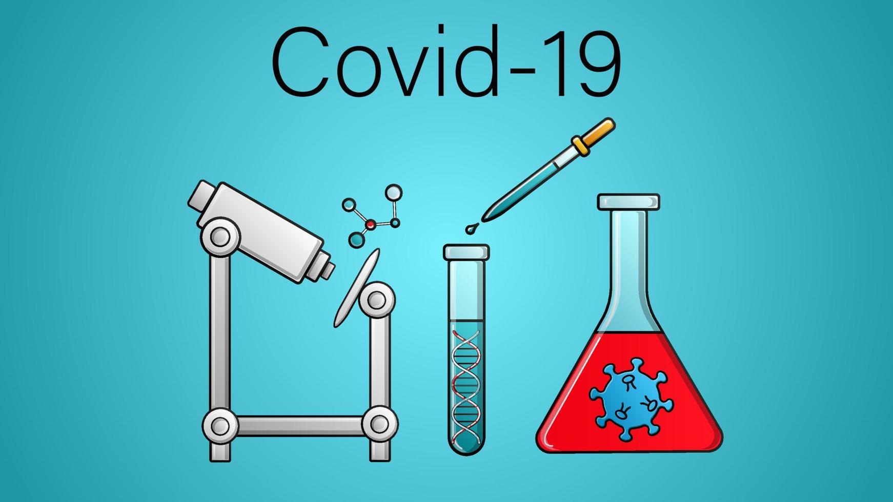 Scientific medical study of a vaccine against dangerous deadly coronaviruses in a pandemic epidemic, Covid-19 microbe viruses using a microscope and flasks in a laboratory vector