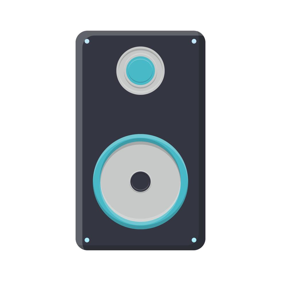 Vector illustration of a black flat icon of a simple modern digital loud large music speaker isolated on white background. Concept computer digital technologies