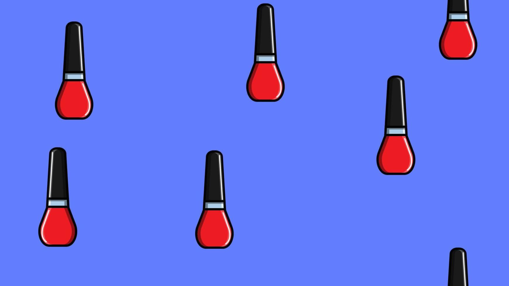 textura interminable patrón sin costuras de hermosos frascos de vidrio glamorosos de moda rojos con esmalte de uñas aislado en un fondo azul. ilustración vectorial vector