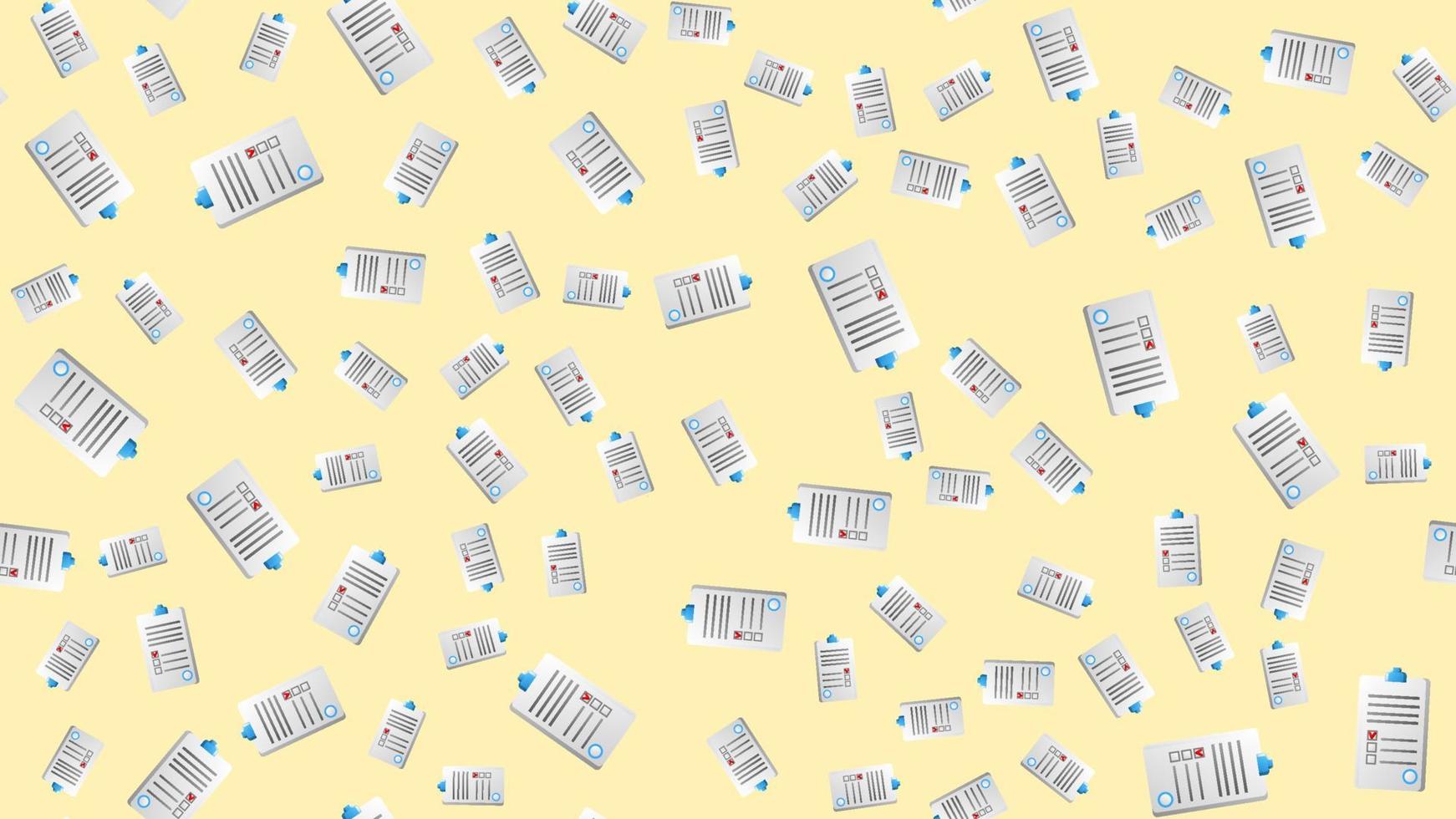 Endless seamless pattern of medical scientific medical objects paper records of medical records on a yellow background. Vector illustration