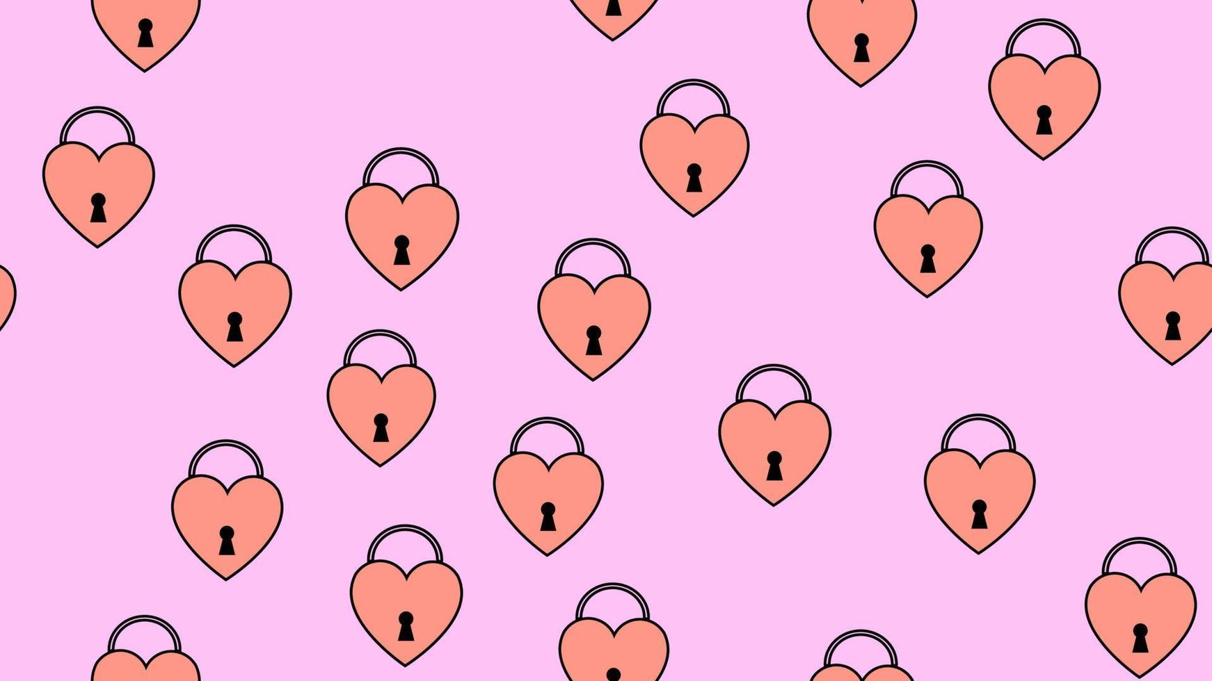 patrón de textura sin fisuras de cerraduras planas en forma de corazones, artículos de amor para la fiesta del amor día de san valentín el 14 de febrero o el 8 de marzo sobre un fondo rosa. ilustración vectorial vector
