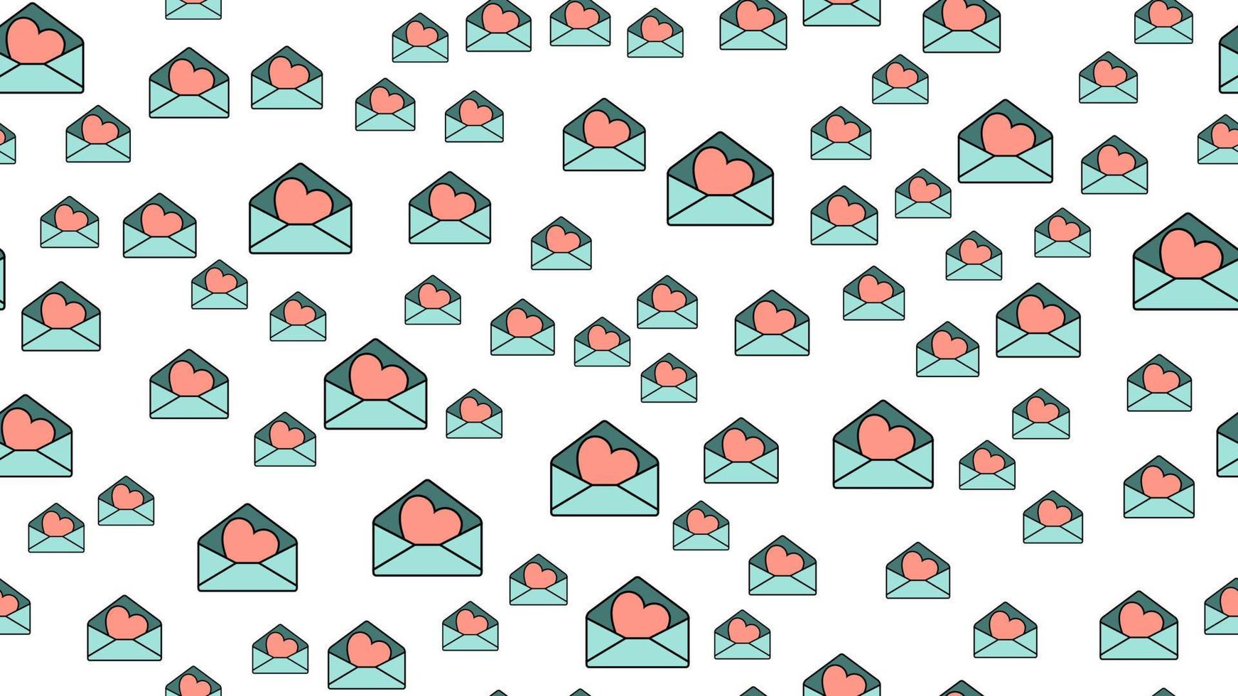 Texture seamless pattern of flat icons of mail envelopes with hearts, love items for the holiday of love Valentine's Day February 14 or March 8 on a white background. Vector illustration